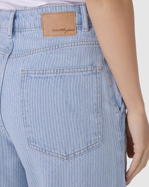 Calça Wide Leg Feminina Com Listras Em Jeans 100% Algodão