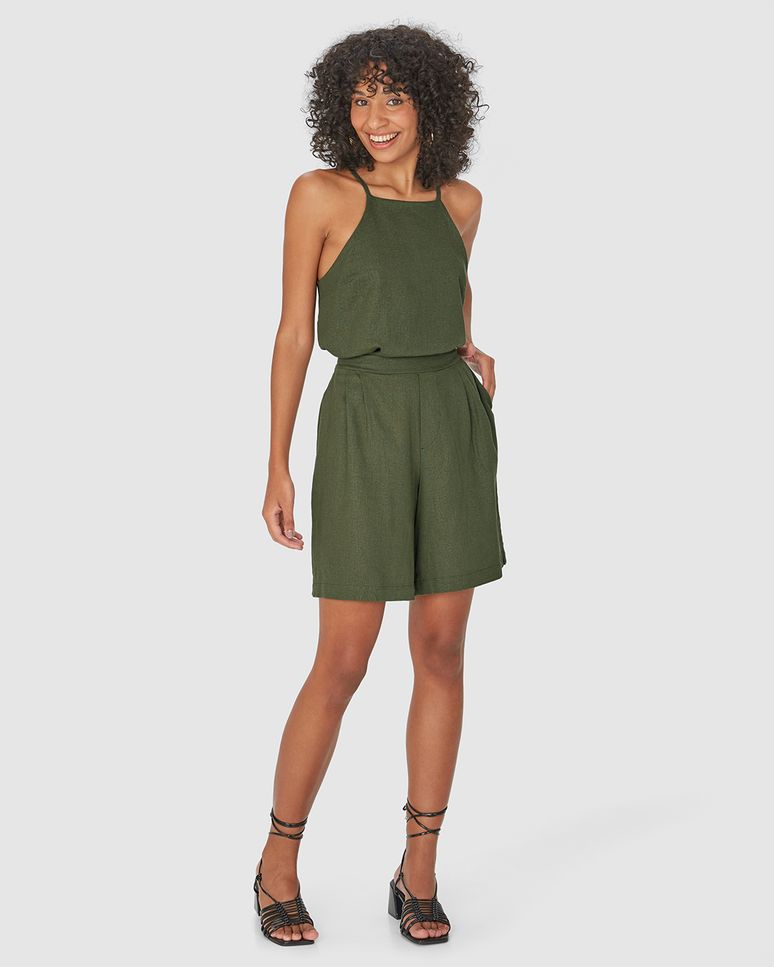 Bermuda Alfaiataria Feminina Bolso Lateral Em Viscolinho