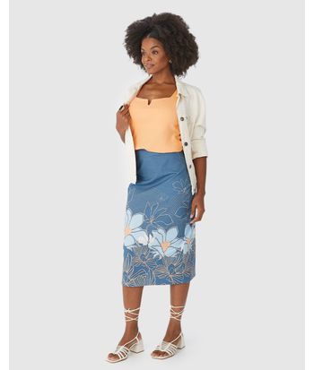 Saia Lápis Feminina Estampada Em Algodão