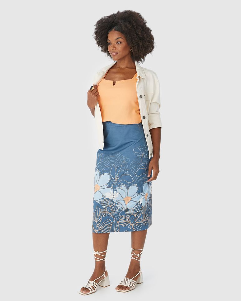 Saia Lápis Feminina Estampada Em Algodão