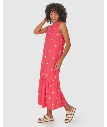 Vestido Midi Feminino Marias Com Bordados Em Algodão