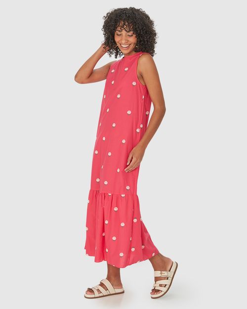 Vestido Midi Feminino Marias Com Bordados Em Algodão