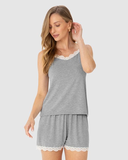 Pijama Feminino Com Detalhe Renda Em Viscose Stretch