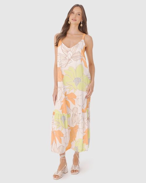 Vestido Amplo Feminino Estampado Decote V Em Viscose