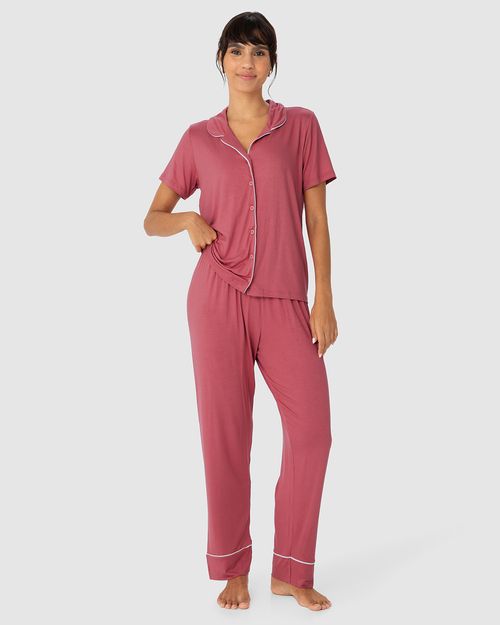 Pijama Americano Feminino Manga Curta Em Viscose Stretch