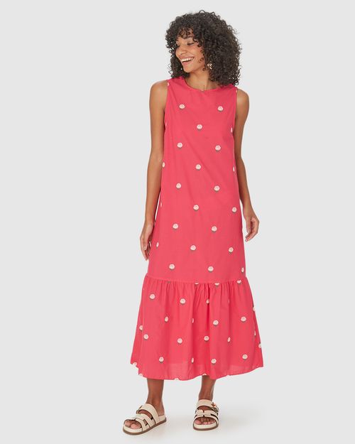 Vestido Midi Feminino Marias Com Bordados Em Algodão