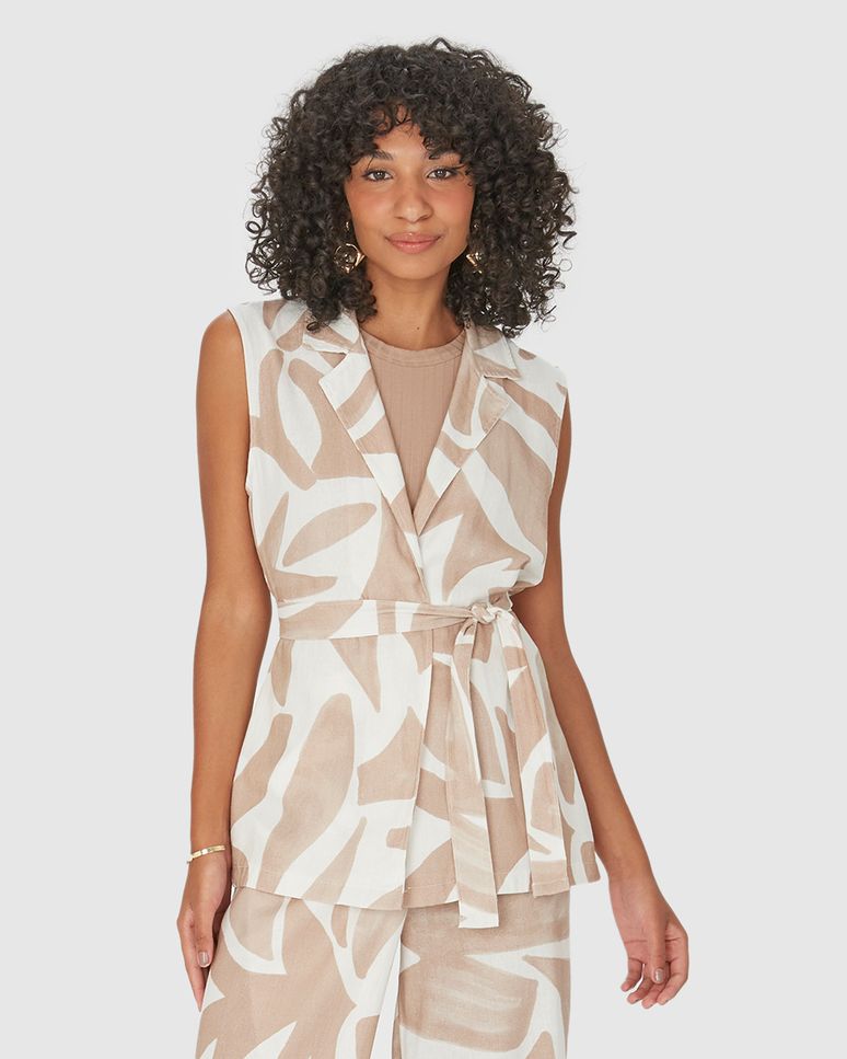 Colete Feminino Alfaiataria Alongado Em Viscolinho