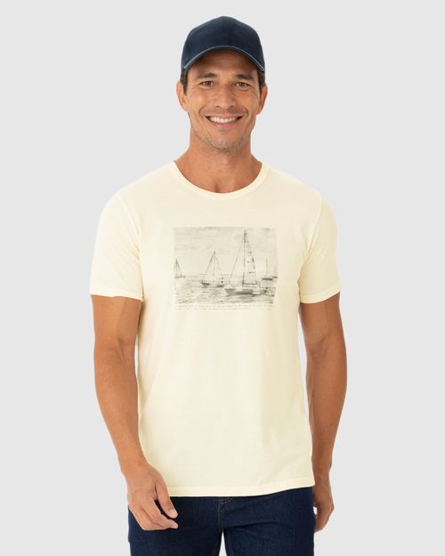 Camiseta Masculina Decote Redondo Estampa Frontal Em Algodão