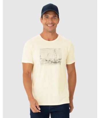 Camiseta Masculina Decote Redondo Estampa Frontal Em Algodão