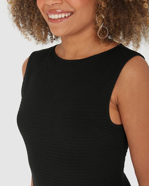 Vestido Midi Feminino Acinturado Fenda Posterior Em Malha Texturizada
