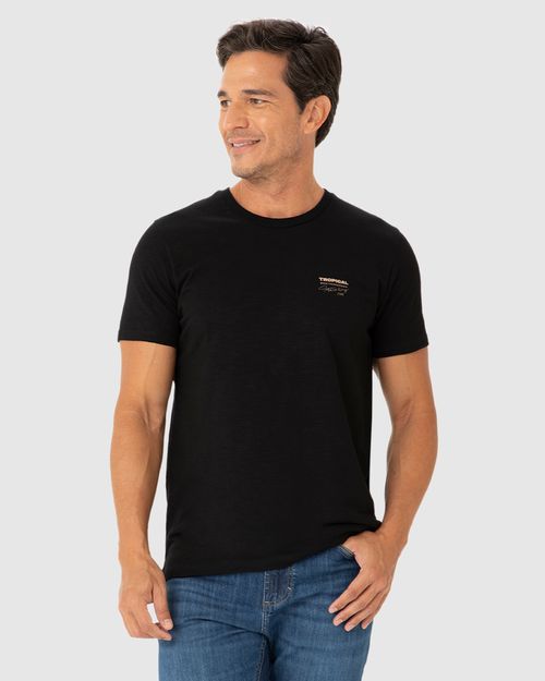 Camiseta Masculina Estampa Frente E Costas Em Malha Flamê