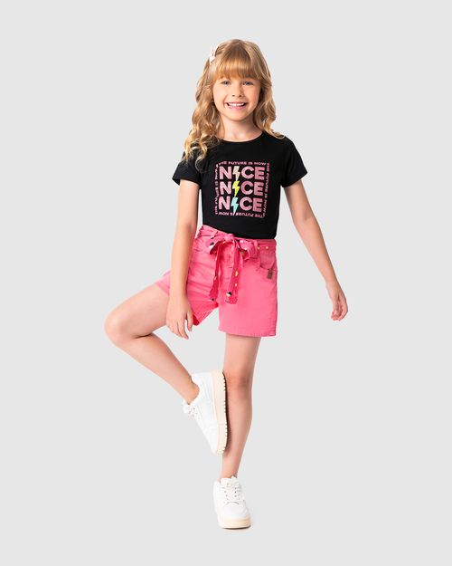 Shorts Infantil Menina Com Faixa Estampada Em Sarja Malwee Kids
