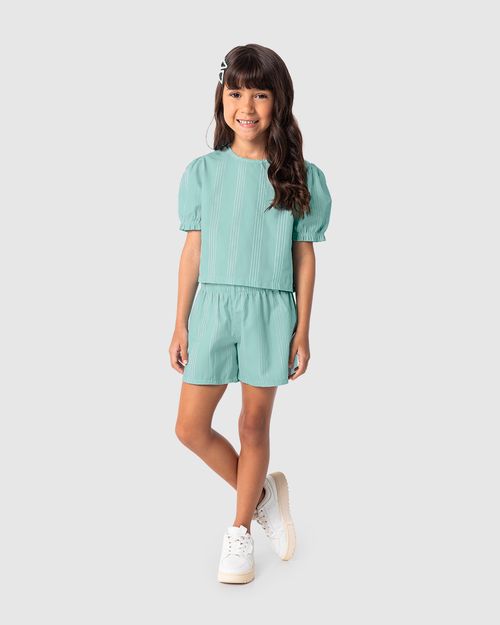 Conjunto Infantil Menina Blusa Manga Bufante Algodão Listrado Malwee Kids