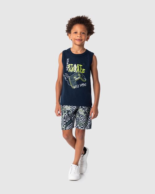 Conjunto Infantil Menino Bermuda Estampada Em Microfibra Malwee Kids