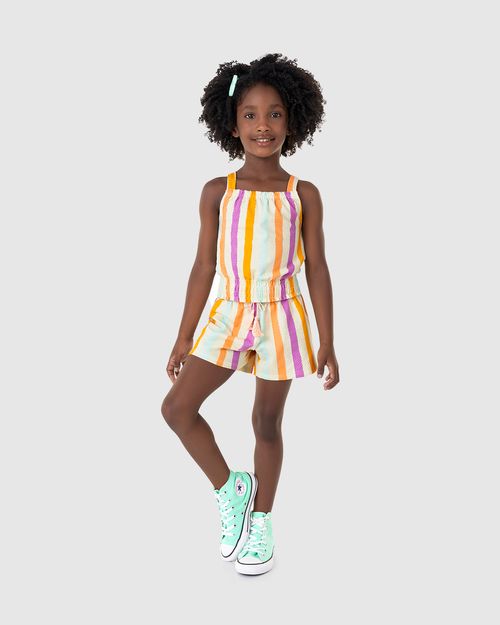 Conjunto Infantil Menina Listrado Em Algodão Texturizado Malwee Kids
