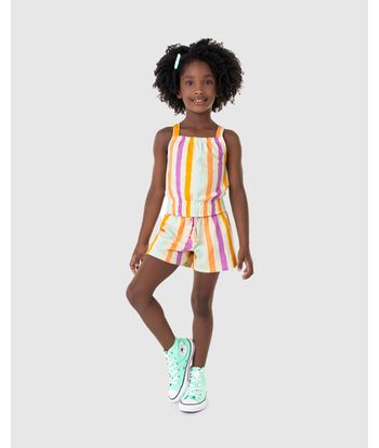Conjunto Infantil Menina Listrado Em Algodão Texturizado Malwee Kids
