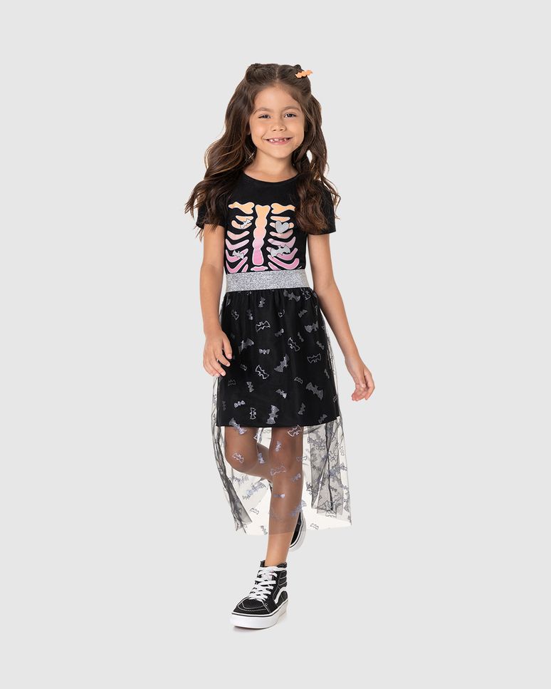 Saia Infantil Halloween Cós Lurex Em Algodão E Tule Malwee Kids