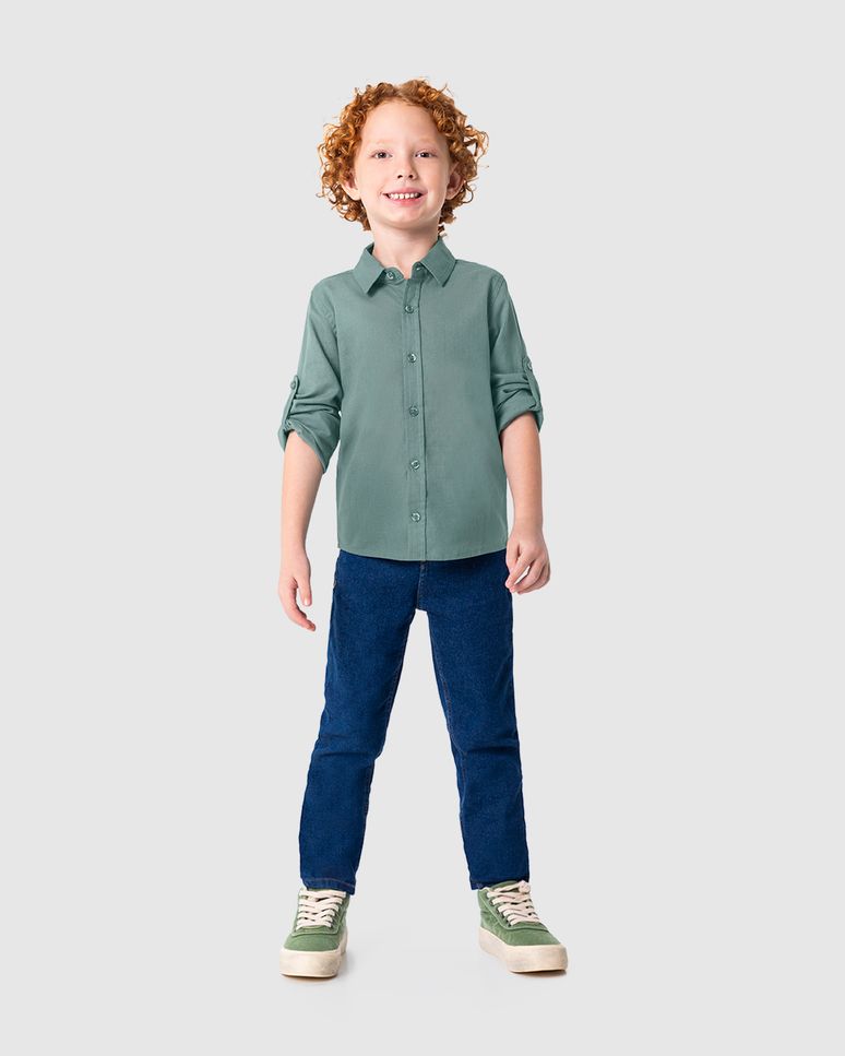 Camisa Infantil Menino Manga Longa Em Tricoline Malwee Kids