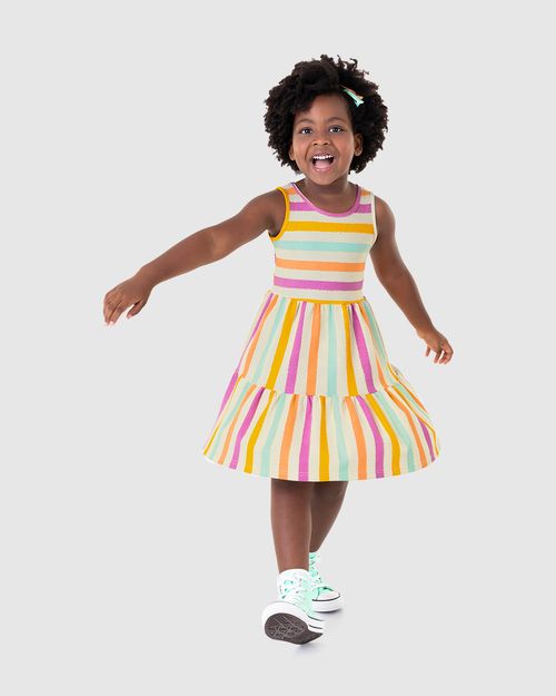 Vestido Infantil Listrado Em Algodão Texturizado Malwee Kids