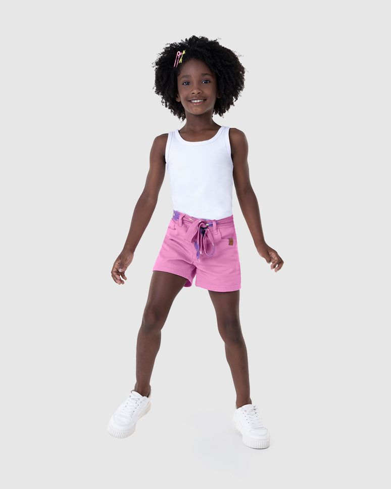 Shorts Infantil Menina Com Faixa Estampada Em Sarja Malwee Kids