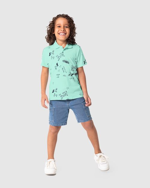 Camisa Polo Infantil Menino Estampada Em Algodão Malwee Kids
