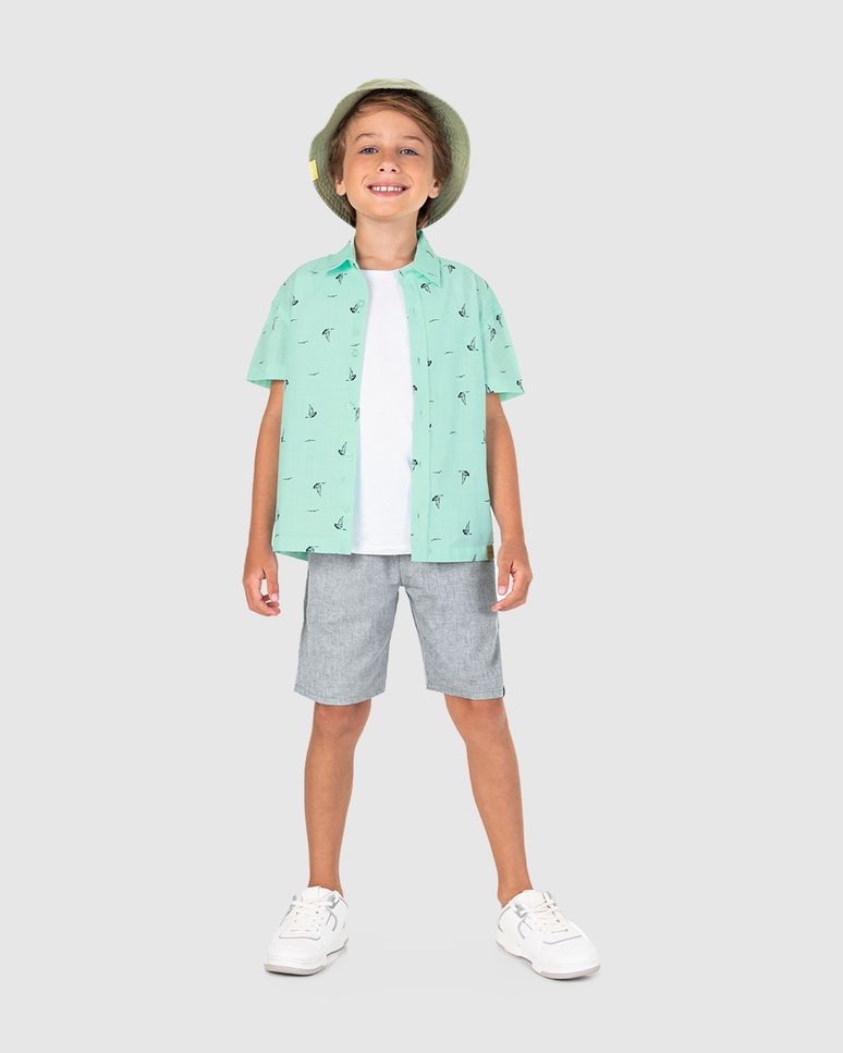 Camisa Infantil Menino Manga Curta Em Algodão Texturizado Malwee Kids