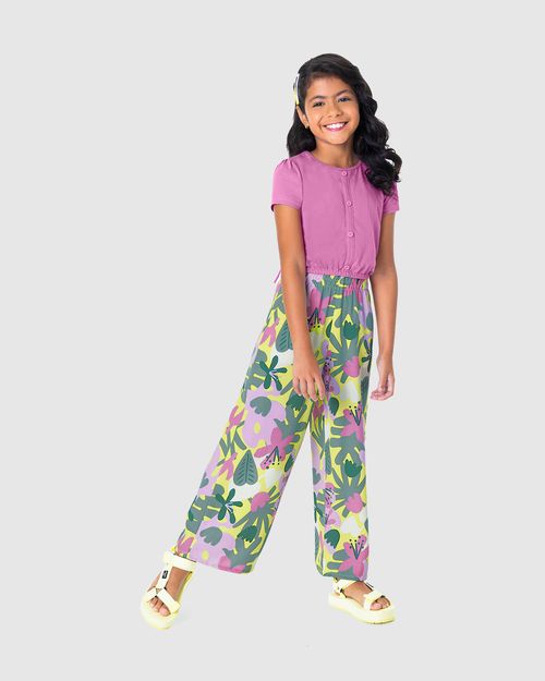 Conjunto Infantil Menina Calça Wide Leg Floral Em Viscose Malwee Kids