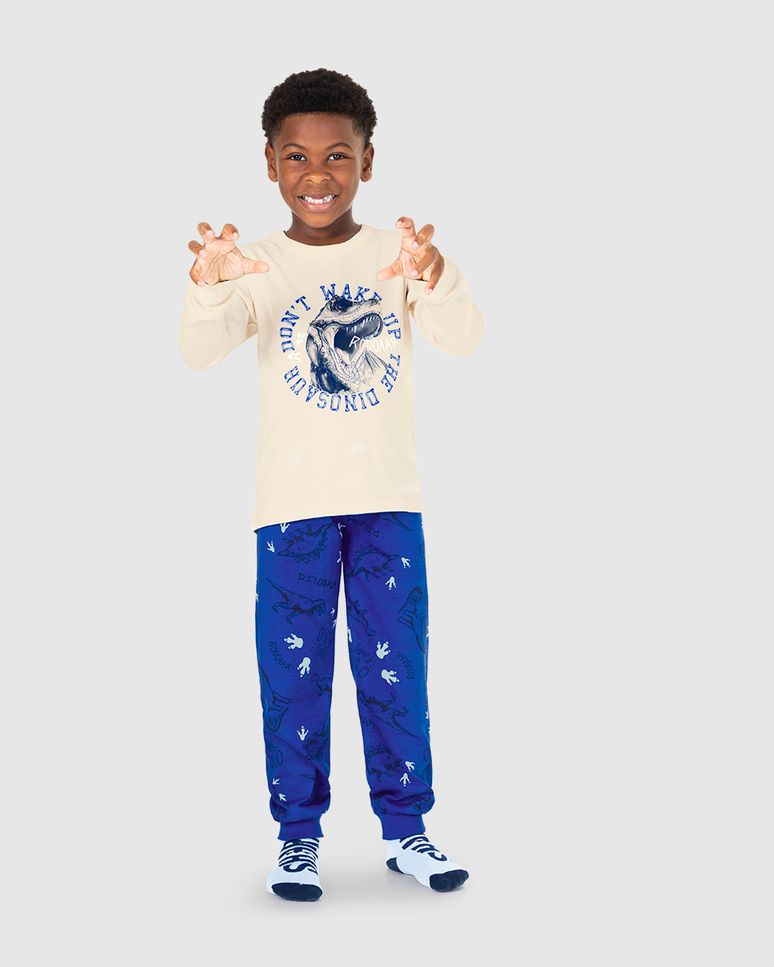 Pijama Infantil Menino Manga Longa Dinossauros Em Algodão Malwee Kids