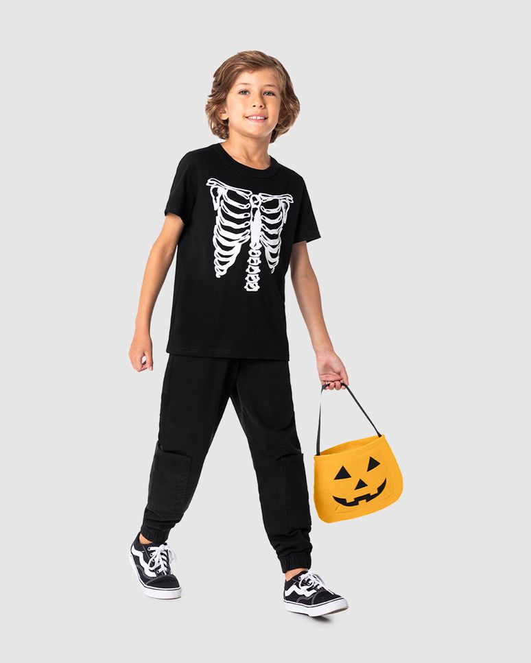 Camiseta Infantil Unissex Halloween + Acessório Temático Algodão Malwee Kids