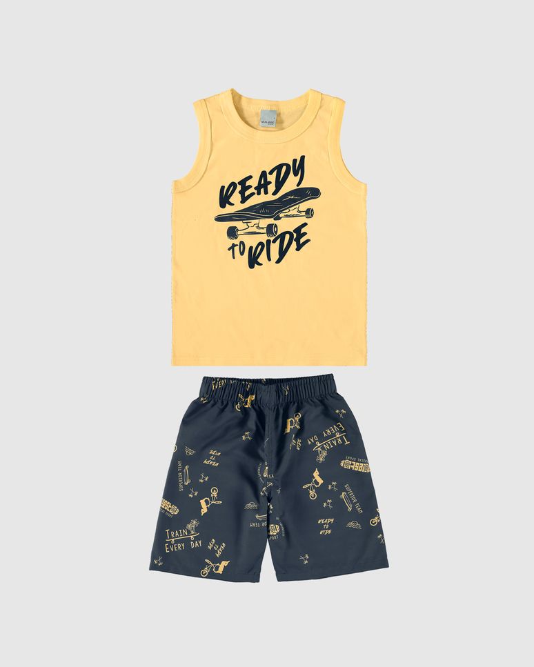 Conjunto Infantil Menino Bermuda Estampada Em Microfibra Malwee Kids