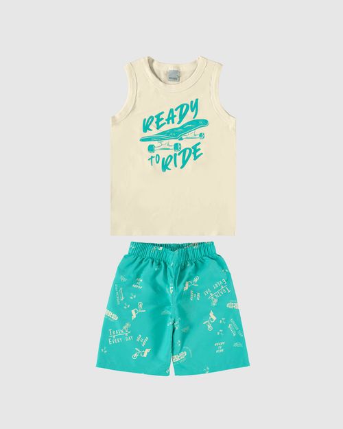 Conjunto Infantil Menino Bermuda Estampada Em Microfibra Malwee Kids
