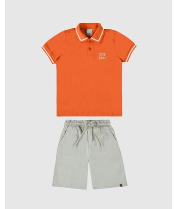 Conjunto Infantil Menino Camisa Polo Com Bordado Em Algodão Malwee Kids