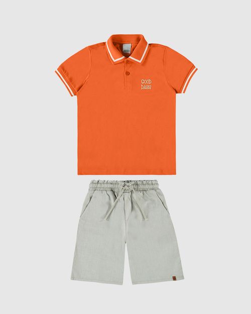 Conjunto Infantil Menino Camisa Polo Com Bordado Em Algodão Malwee Kids