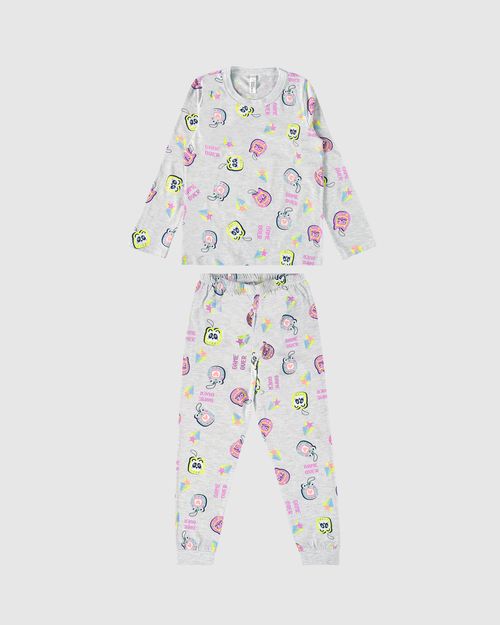 Pijama Infantil Menina Manga Longa Game Over Em Algodão Malwee Kids