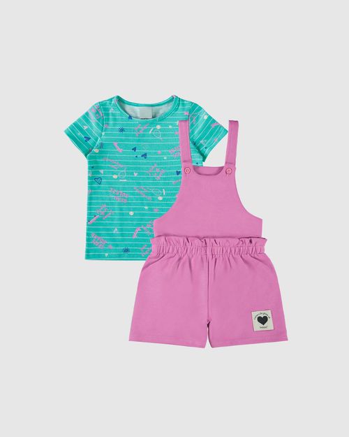 Conjunto Infantil Menina Jardineira Em Moletinho Rajado Malwee Kids