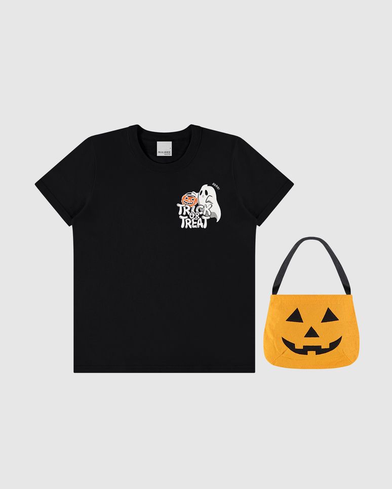 Camiseta Infantil Unissex Halloween + Acessório Temático Algodão Malwee Kids