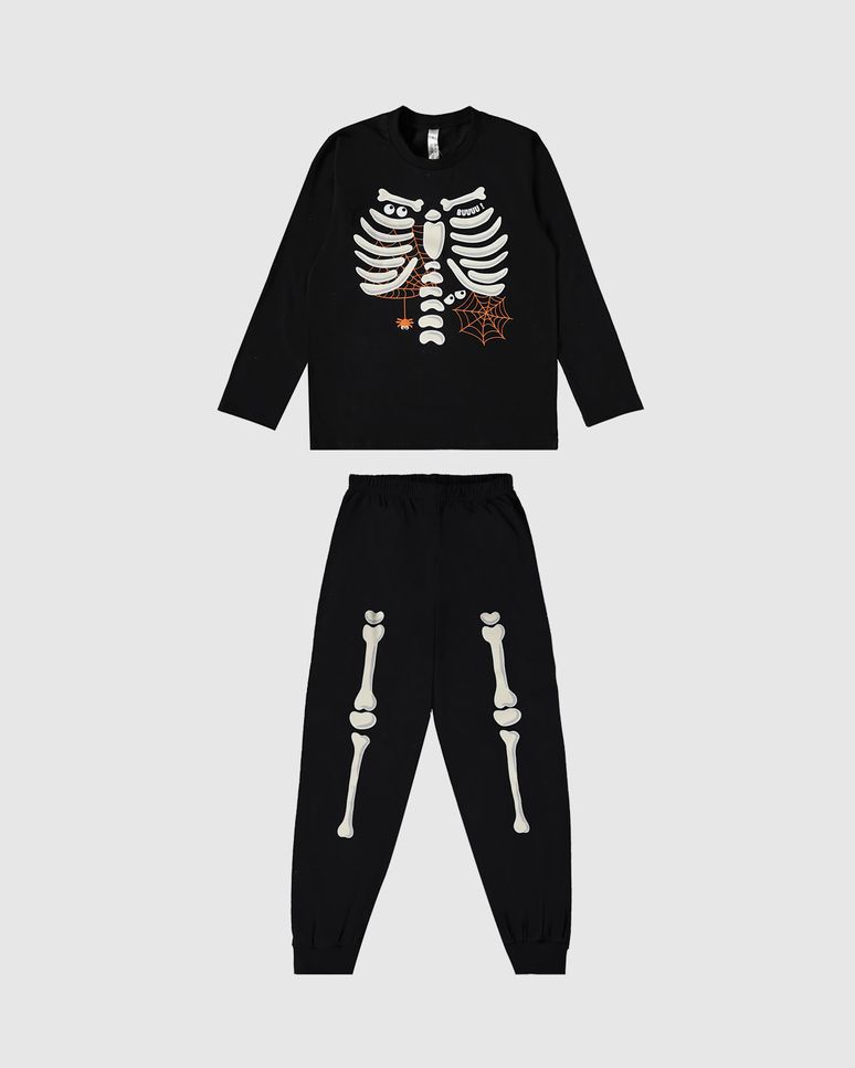 Pijama Infantil Unissex Manga Longa Esqueleto Halloween Malwee Kids