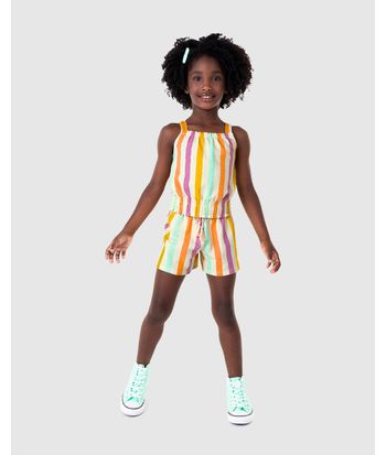 Conjunto Infantil Menina Listrado Em Algodão Texturizado Malwee Kids