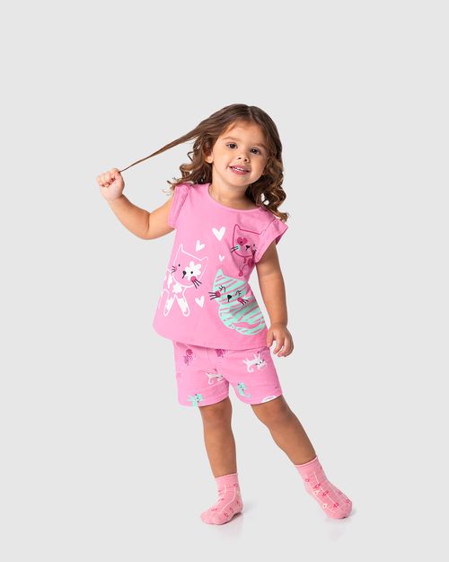 Pijama Infantil Menina Blusa Manga Babado Em Algodão Malwee Kids
