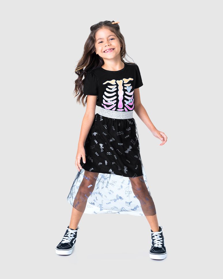Blusa Infantil Menina Esqueleto Halloween Em Algodão Malwee Kids