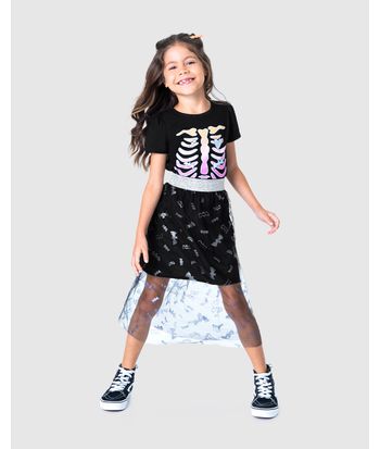 Saia Infantil Halloween Cós Lurex Em Algodão E Tule Malwee Kids