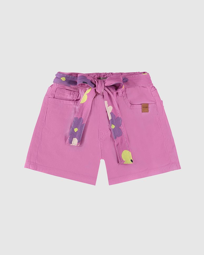 Shorts Infantil Menina Com Faixa Estampada Em Sarja Malwee Kids