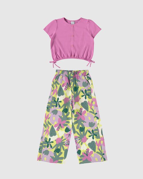 Conjunto Infantil Menina Calça Wide Leg Floral Em Viscose Malwee Kids