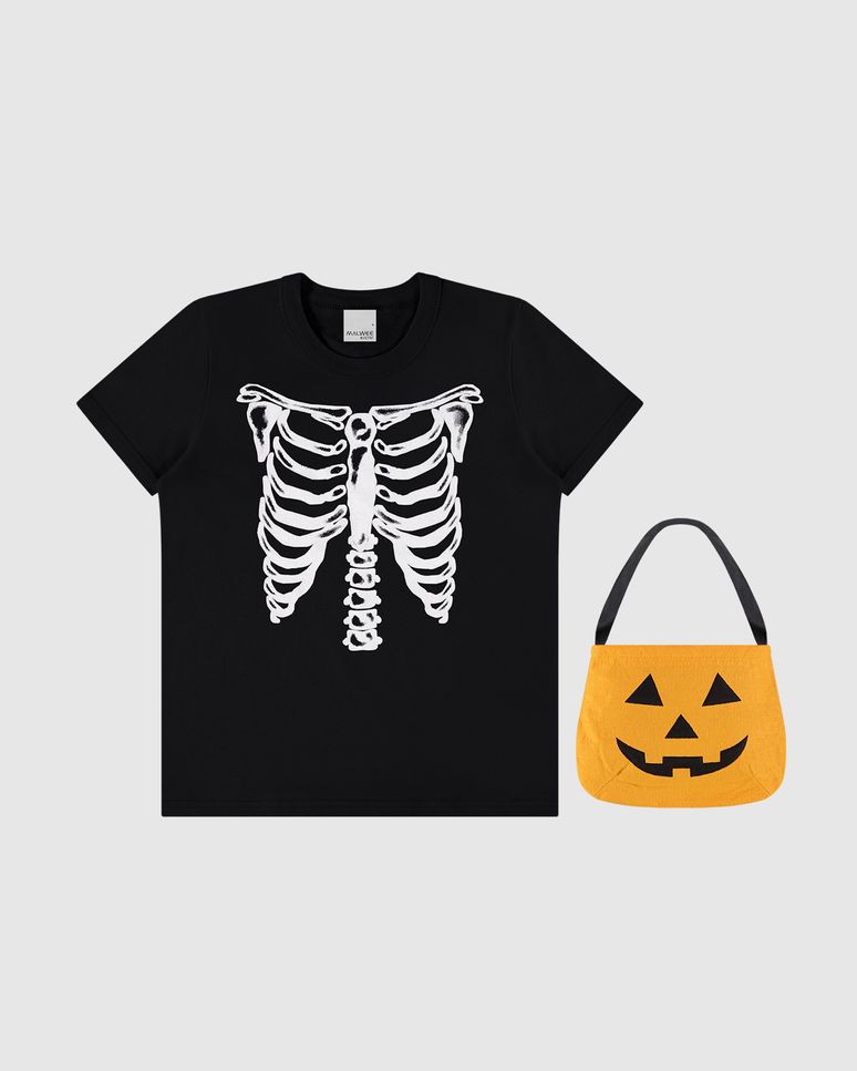 Camiseta Infantil Unissex Halloween + Acessório Temático Algodão Malwee Kids