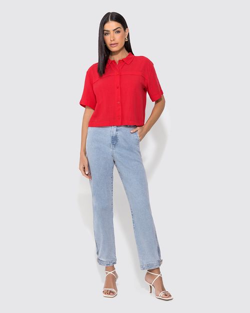 Camisa Box Feminina Manga Curta Em Viscolinho Texturizado - ENFIM