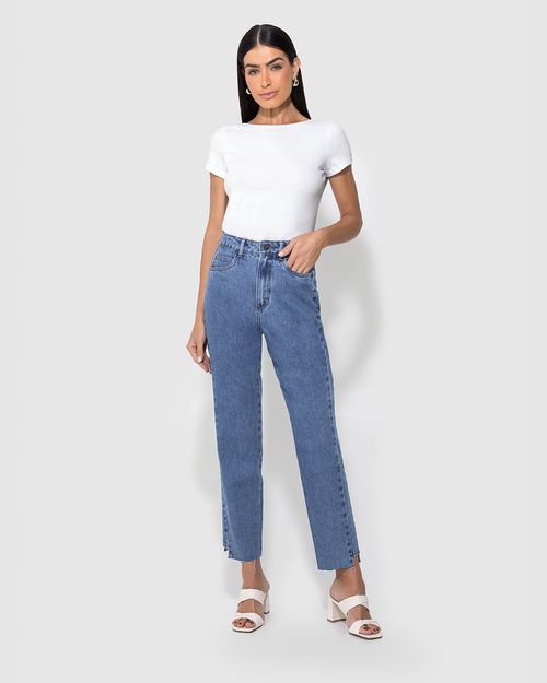 Calça Feminina Reta Barra Desfiada Em Jeans 100% Algodão - ENFIM