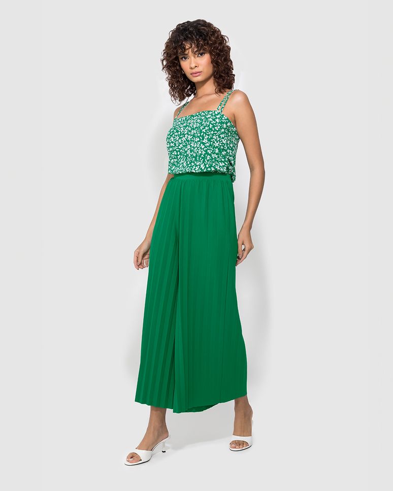 Calça Feminina Pantalona Cropped Em Malha Plissada - ENFIM