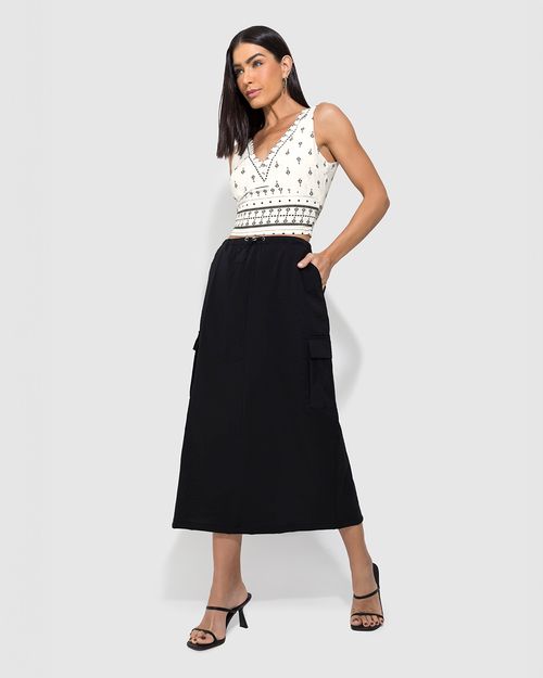 Regata Cropped Feminina Estampada Decote V Em Viscose - ENFIM