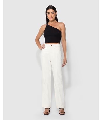 Calça Feminina Reta 90's Nervura Frontal Em Sarja 100% Algodão - ENFIM