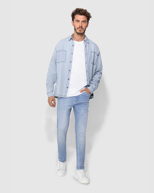 Camisa Masculina Com Bolso Frontal Em Jeans Leve Soft - ENFIM
